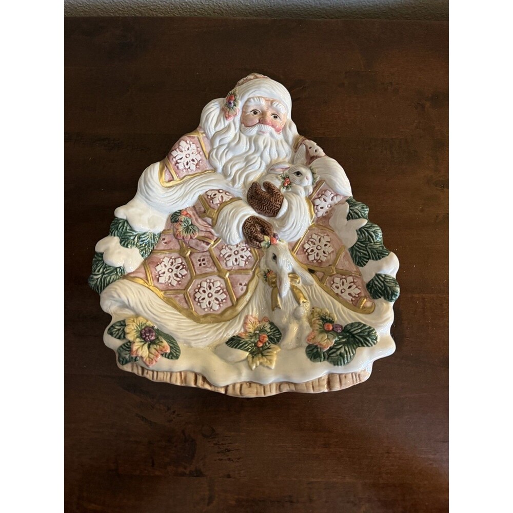 Fitz & Floyd 1996 Snowy Woods Winter Christmas Santa Claus Canape Plate 10.5"